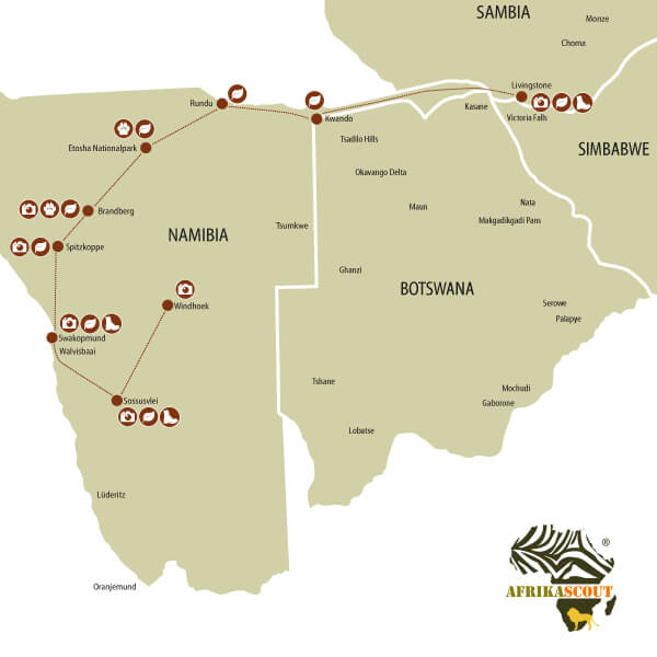Namibia Reise ab Livingstone Map