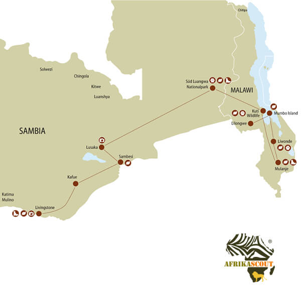 Sambia und Malawi Reise Afrikascout Map